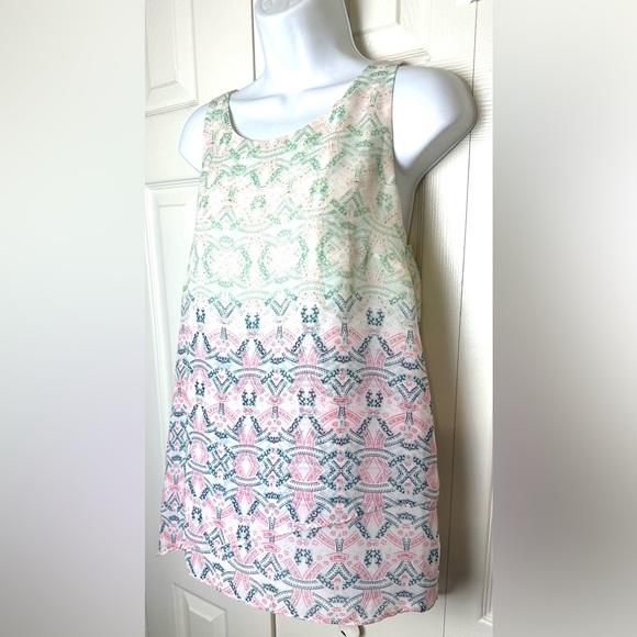 Mint CAbi #250 Mosaic Print Blouse Tank Top Shirt Heart of CAbi Layered Zipper - Picture 3 of 12